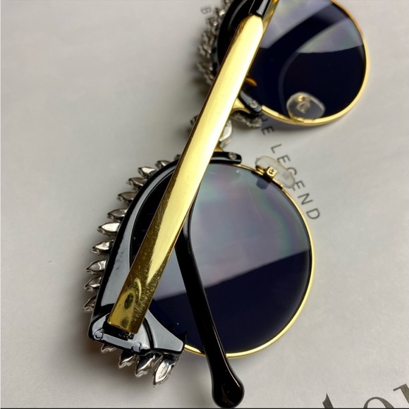 Sparkly Sunglasses Black Gold Crystal Gem Rhinestone Shades - Picture 4 of 5